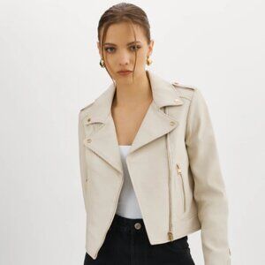 LAMARQUE DONNA ICONIC LEATHER JACKET IN BONE SIZE S